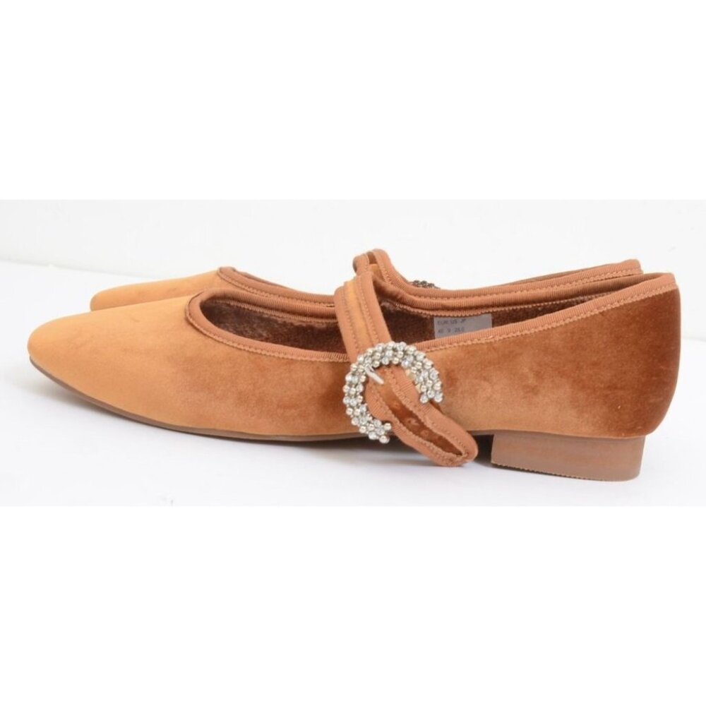Feversole Women's 9 Rhinestone Velvet Mary Jane Square Toe Easy Buckle Flats - Picture 6 of 14